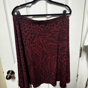 George Burgundy and Black Animal-Print A-Line Skirt